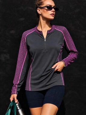 441. Lopez Geometric Athletic Top in Black & Pink Size Large Like New